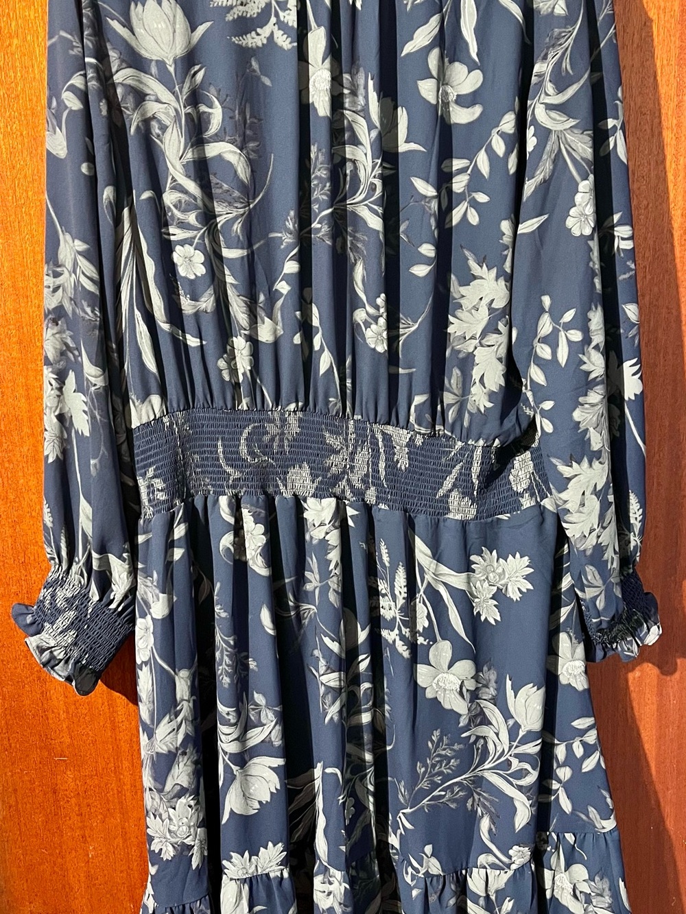 Chico's Navy and White Floral Long-Sleeve Midi Dress